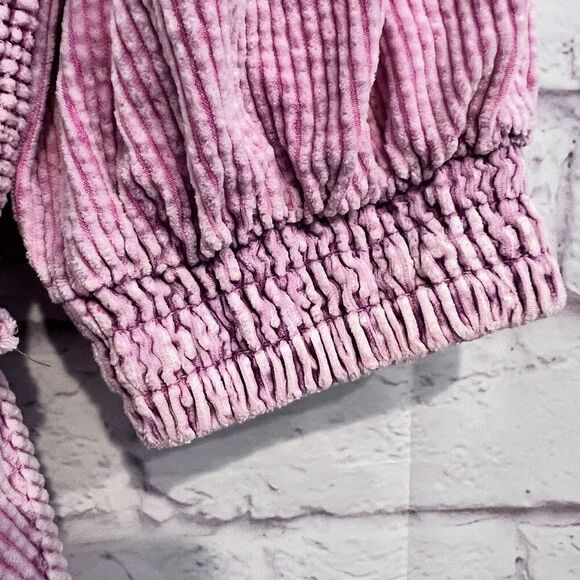 Free People Moon Flower Corduroy Mini Dress Size Medium Pink Puff Sleeve - Picture 7 of 12